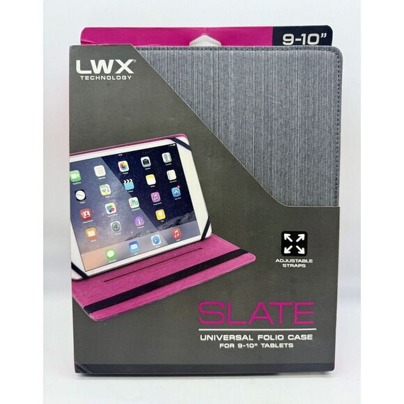 LWX Technology Slate Universal Folio Case For 9-10 Inch Tablets‎ Gray And Pink￼ - Picture 1 of 7